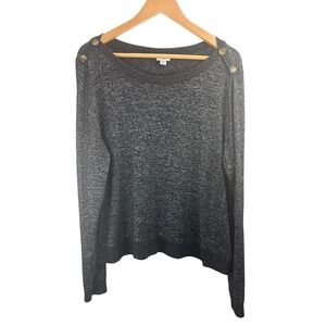 J Crew Women's Gray Marled Button Shoulder Long Sleeve Sweater Size XL Cozy Chic